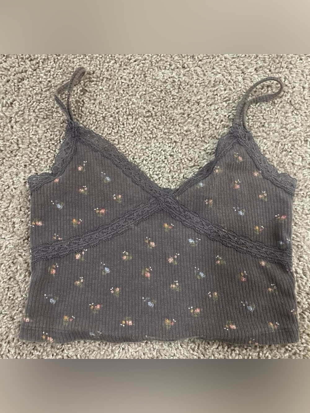 Aeropostale Black Lace-Trim Ribbed Top